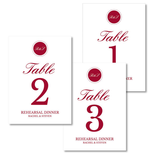 Red Circle Initials Table Number Cards